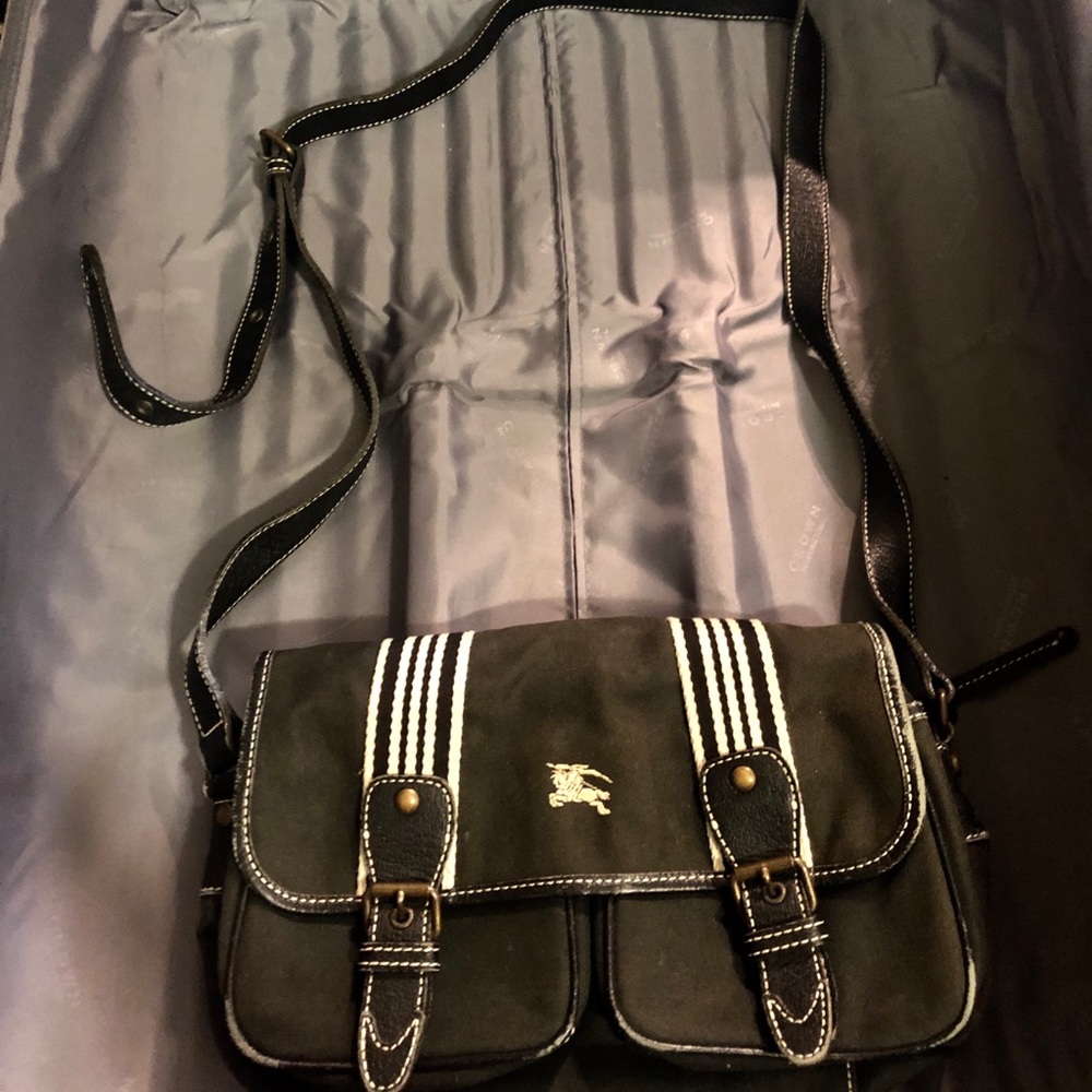 Burberry blue label stripes crossbody bag black